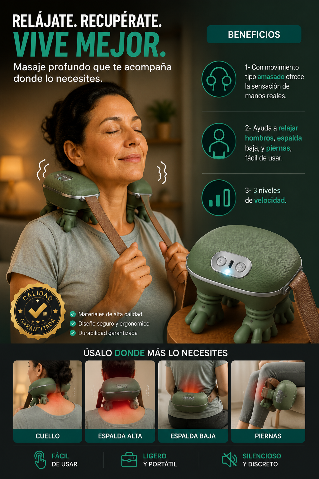 Tu spa personal en la palma de tu mano — masajeador portátil.